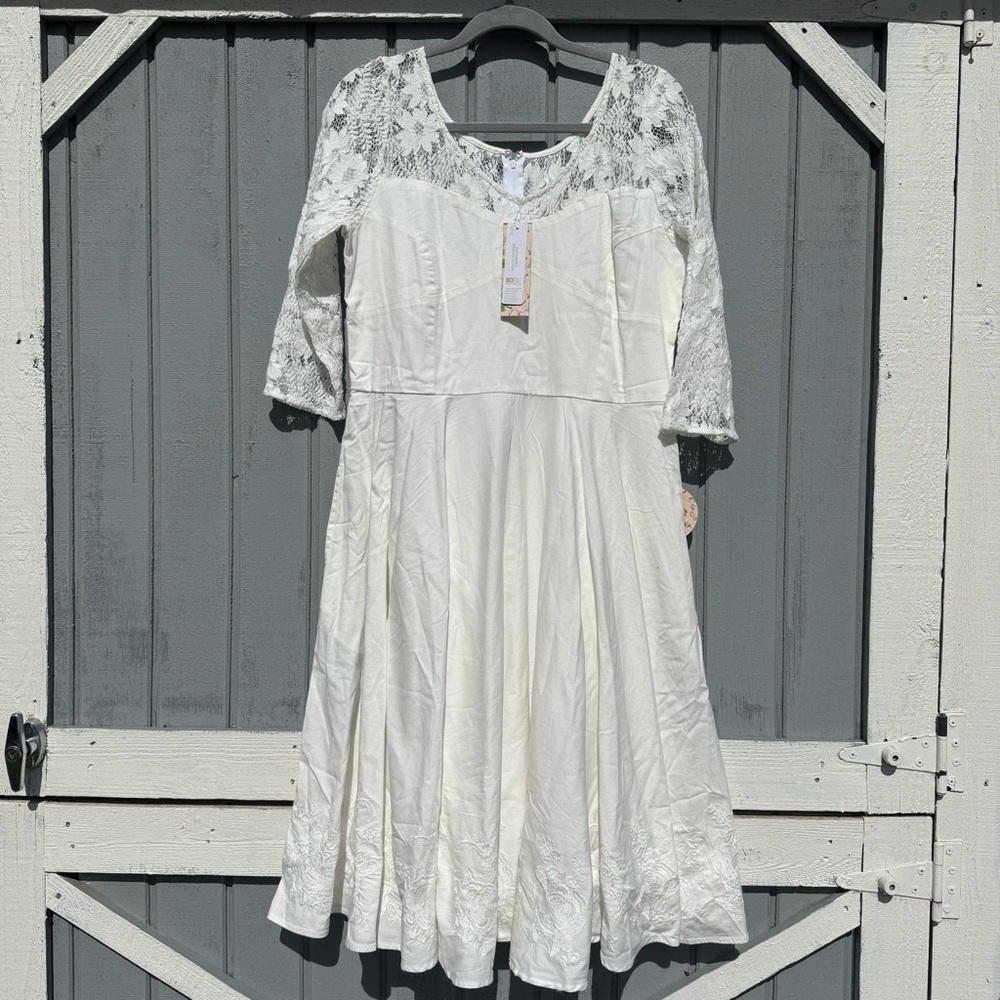 Timeless London White Lace Midi Dress NWT Size 12 Bridal Shower Cottagecore